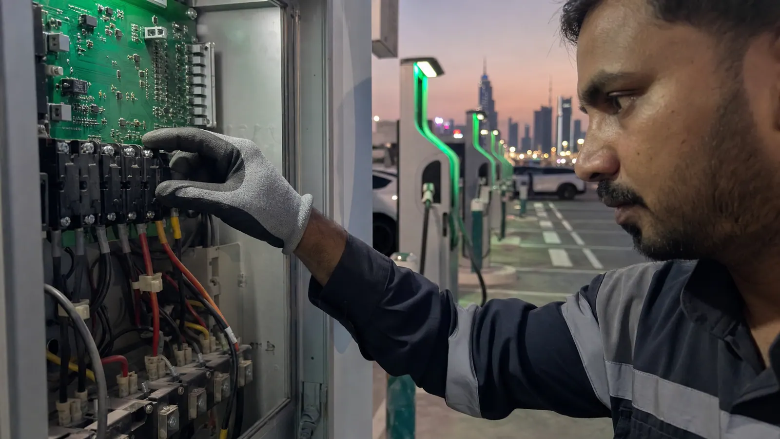 Relay service work inside EV charging equipment