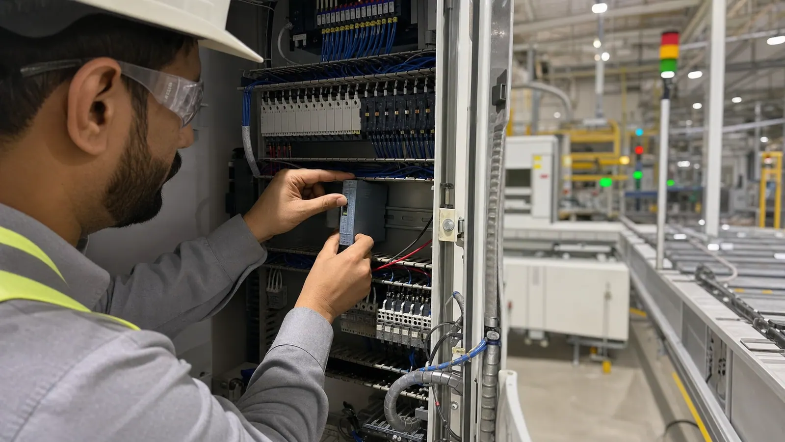 Relay commissioning inside an industrial control panel