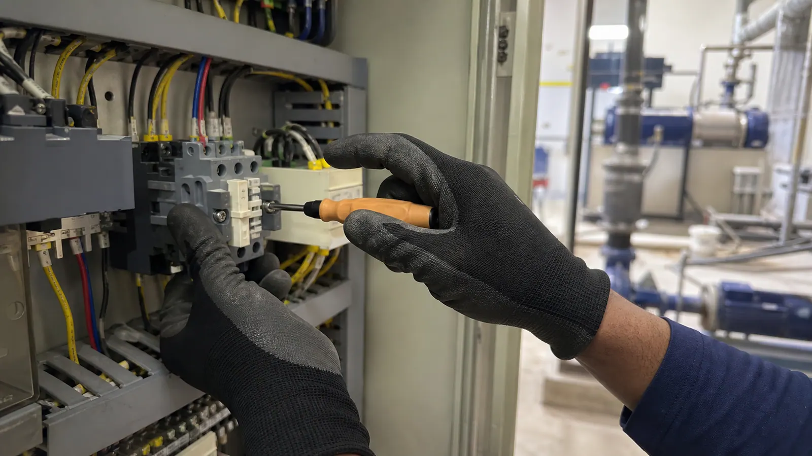 AC contactor installation in a motor-control panel